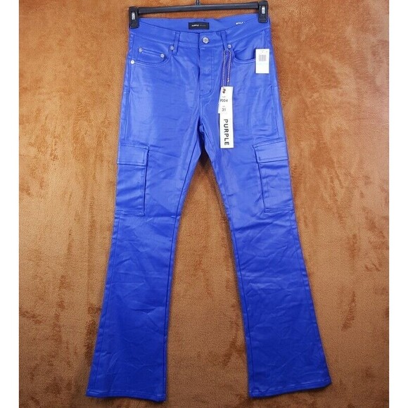 PURPLE BRAND Mens Jeans Size 31 Blue Coated Cargo Flare Leg Slim P004 $295
